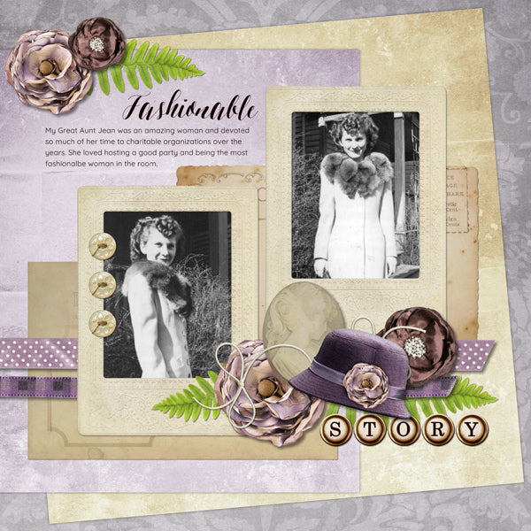 A huge and welcome collection to the digital scrapbooking marketplace is Portraits of the Past Digital Scrapbook Kit. With well over 100 antique digital art embellishments and associated word art pieces, this is the collection to look to for life stories, family history, and any project with a historical style or subject matter. While the digital art elements have a decidedly antique look from the 1920’s – 1940’s, the word art will be at home on any project featuring family.