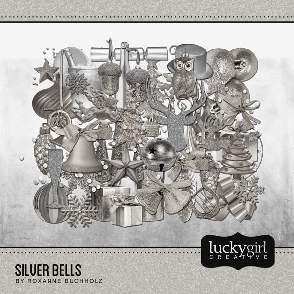This silver themed digital art collection, Silver Bells Digital Scrapbook Kit, is right on trend and perfect for the holiday season whether for Christmas or the New Year. Silver Bells Digital Scrapbook Kit features a photo-realist style that would appeal to anyone and will make the perfect holiday cards or birthday party, wedding, or anniversary scrapbooking pages. This kit pairs perfectly with the Silver Bells Paper and Frames Digital Scrapbook Kit also available for purchase.