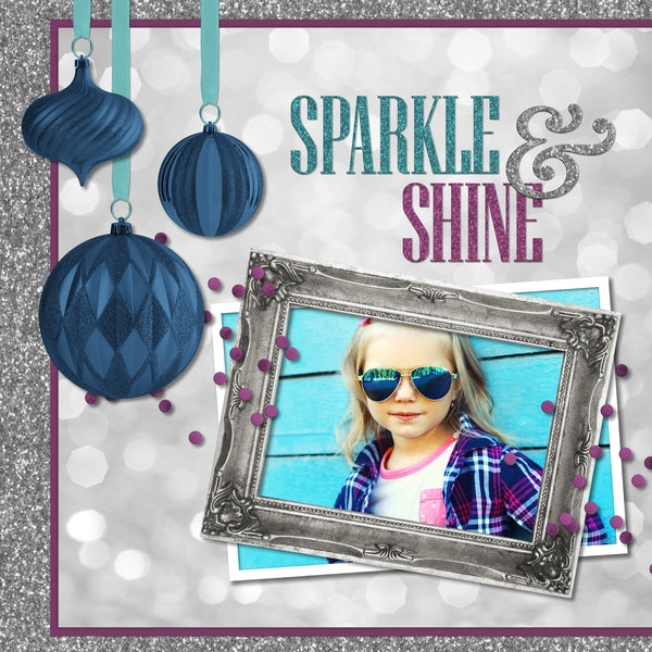 This silver themed digital art collection, Silver Bells Digital Scrapbook Bundle by Lucky Girl Creative, is right on trend and perfect for the holiday season whether for Christmas or the New Year. Silver Bells Digital Scrapbook Kit features a photo-realist style that would appeal to anyone and will make the perfect holiday cards or birthday party, wedding, or anniversary scrapbooking pages. This kit pairs perfectly with the Silver Bells Paper and Frames Digital Scrapbook Kit also available for purchase.