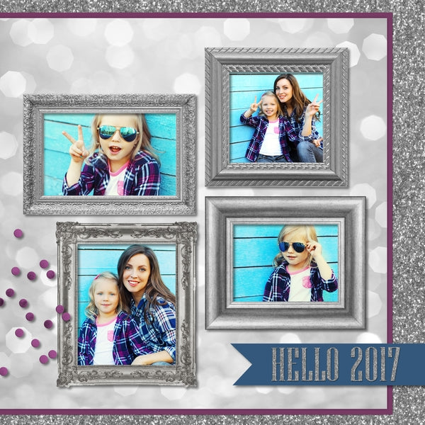 This silver themed digital art collection, Silver Bells Digital Scrapbook Bundle by Lucky Girl Creative, is right on trend and perfect for the holiday season whether for Christmas or the New Year. Silver Bells Digital Scrapbook Kit features a photo-realist style that would appeal to anyone and will make the perfect holiday cards or birthday party, wedding, or anniversary scrapbooking pages. This kit pairs perfectly with the Silver Bells Paper and Frames Digital Scrapbook Kit also available for purchase.