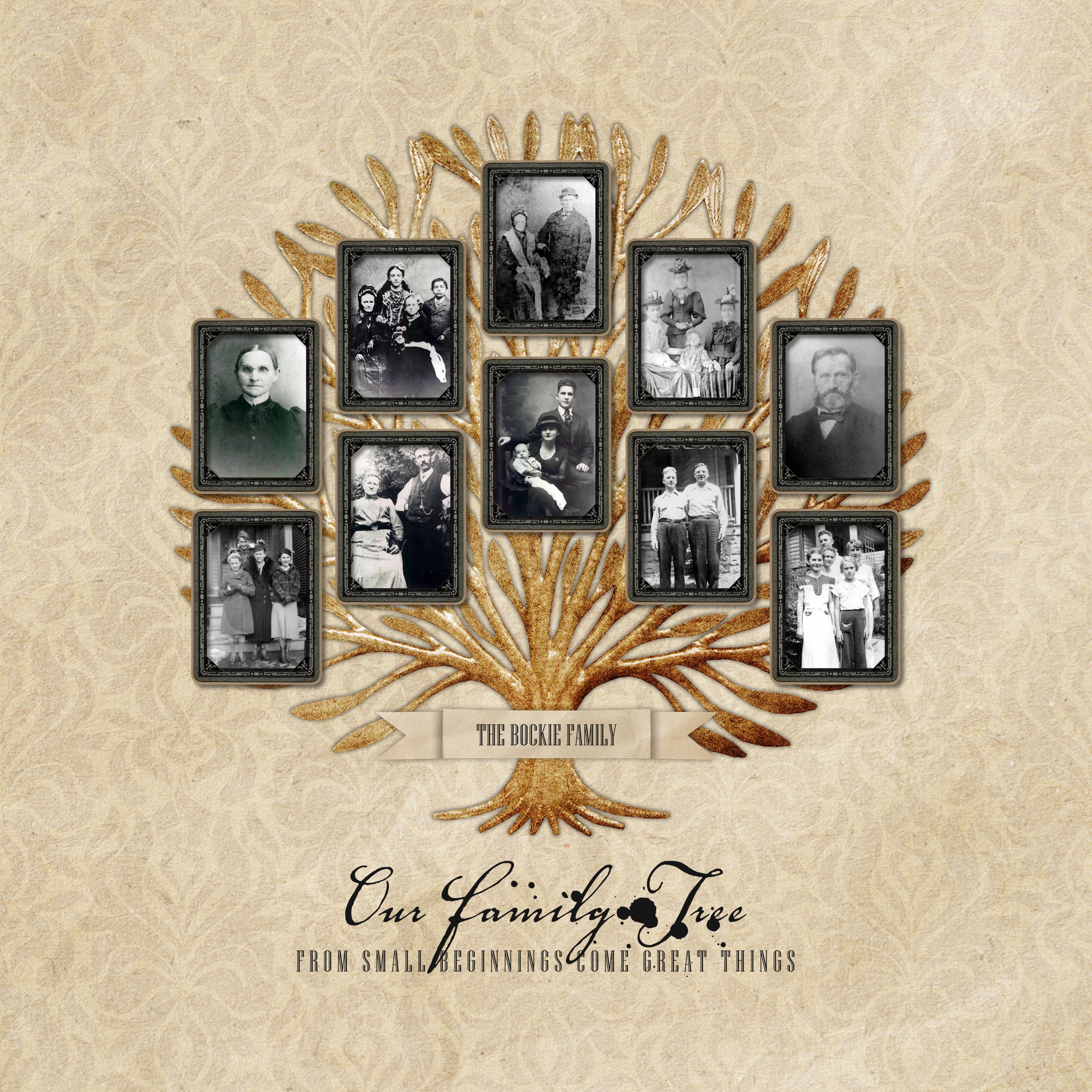 The Vintage Memories Digital Scrapbook Bundle 2 includes pre-designed digital art tags and customized family tree builder pieces which are the perfect way to accent your vintage family history and genealogy projects.