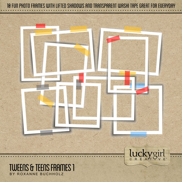 The Tweens & Teens Frames 1 by Lucky Girl Creative is designed with a primary color palette with white frames and transparent washi tape. Whether you have a young boy or girl, this collection of red, blue, yellow, and white is designed to mix and match with ease.