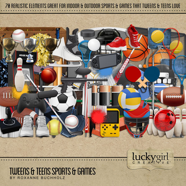 The Tweens & Teens Sports & Games Kit by Lucky Girl Creative is filled with everything you'll need to document your children or grandchildren's indoor or outdoor games. Whether you have a young boy or girl, this collection features their favorite indoor and outdoor sports.