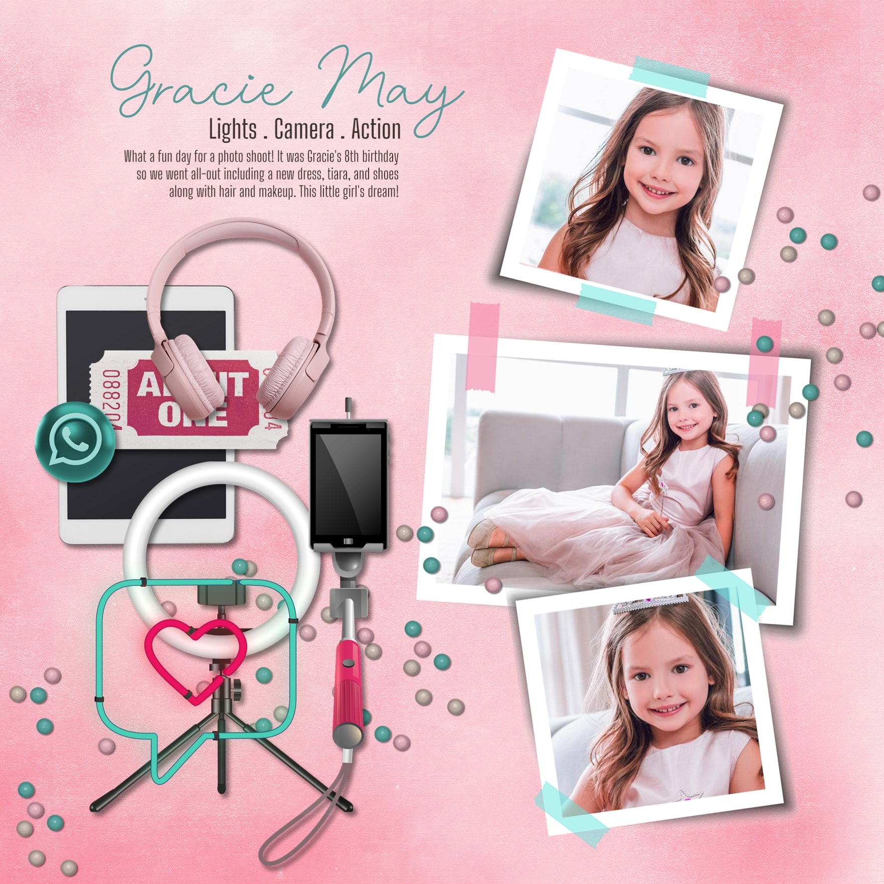 The Tweens & Teens Frames 2 by Lucky Girl Creative is designed with a bright pastel color palette with white frames and transparent washi tape. Whether you have a young boy or girl, this collection of teal, purple, orange, pink, and white is designed to mix and match with ease.