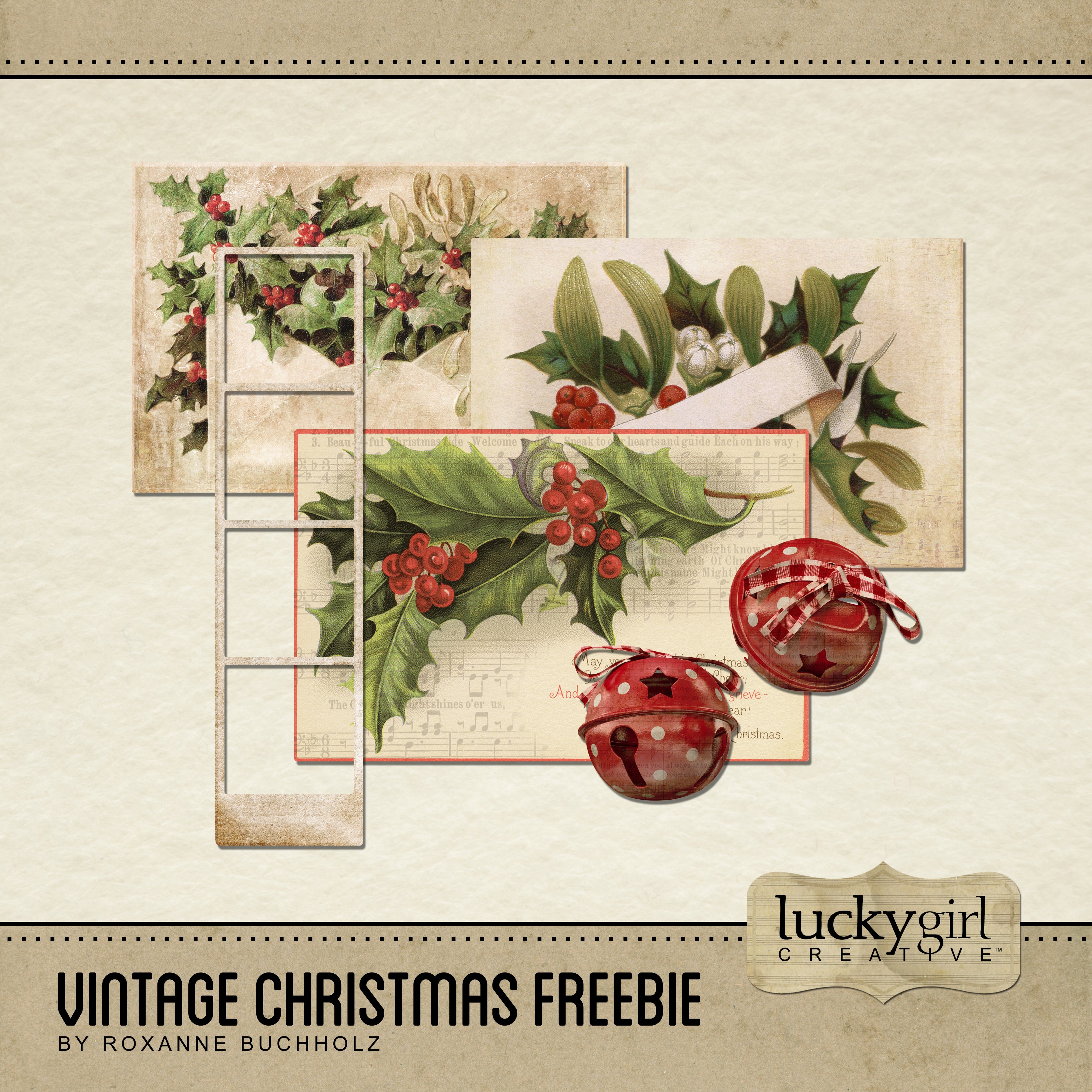 Filled with old-fashioned charm, jingle bells, and holly inspired postcards, this Vintage Christmas free digital art kit is perfect for your personal holiday projects.