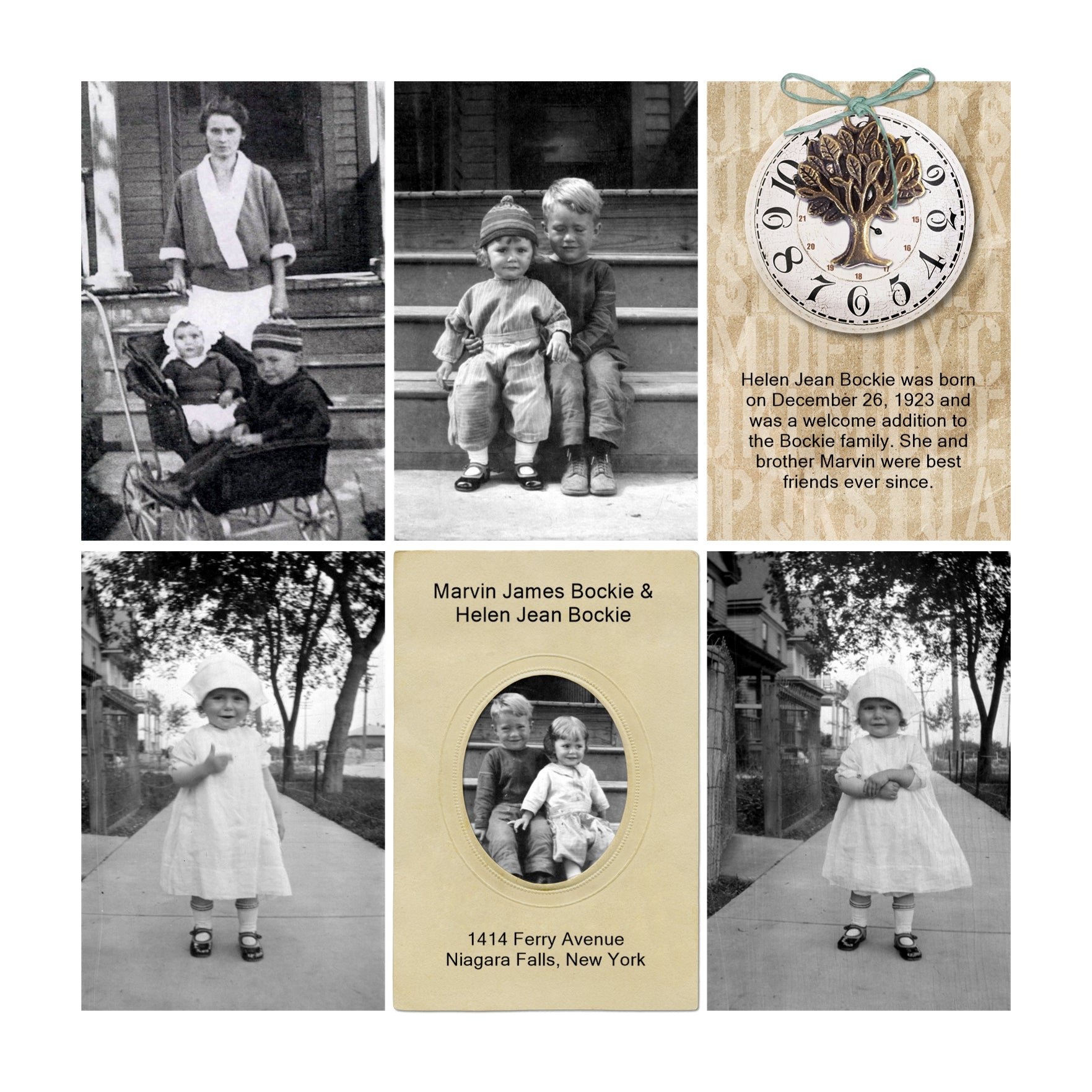 The Vintage Memories Digital Scrapbook Bundle 4 includes authentic, hanging bowed glass picture frames, vintage photo mats, and antique clock and watch faces which are the perfect way to accent your vintage family history and genealogy projects.