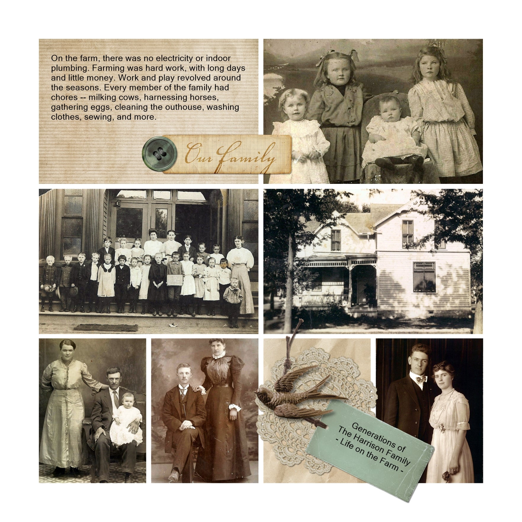 The Vintage Memories Digital Scrapbook Bundle 5 contains beautiful digital art papers, vintage frames, and antique embellishments which are the perfect way to accent your vintage family history or genealogy projects.