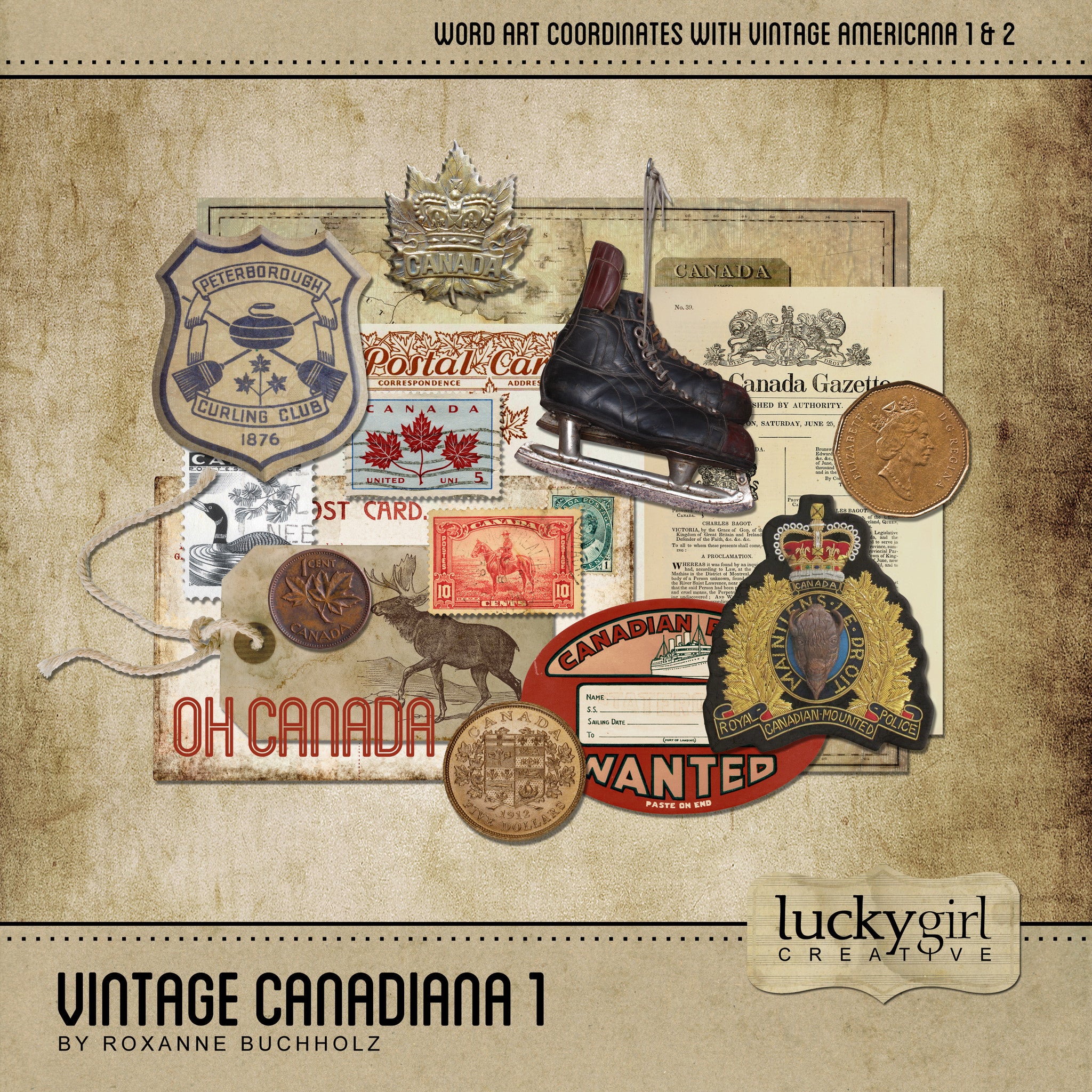 If your family background is Canadian, then check out Vintage Canadiana 1 Digital Scrapbook Kit. Full of WWII era elements, this is the digital art collection you’ll turn to again and again for your Canadian family history and genealogy research. Vintage elements are mixed with modern day word art and pair perfectly with the Vintage Canadiana 2 Digital Scrapbook Kit. These collections are perfect for family keepsake albums, tributes to military veterans, and those that value Canada.