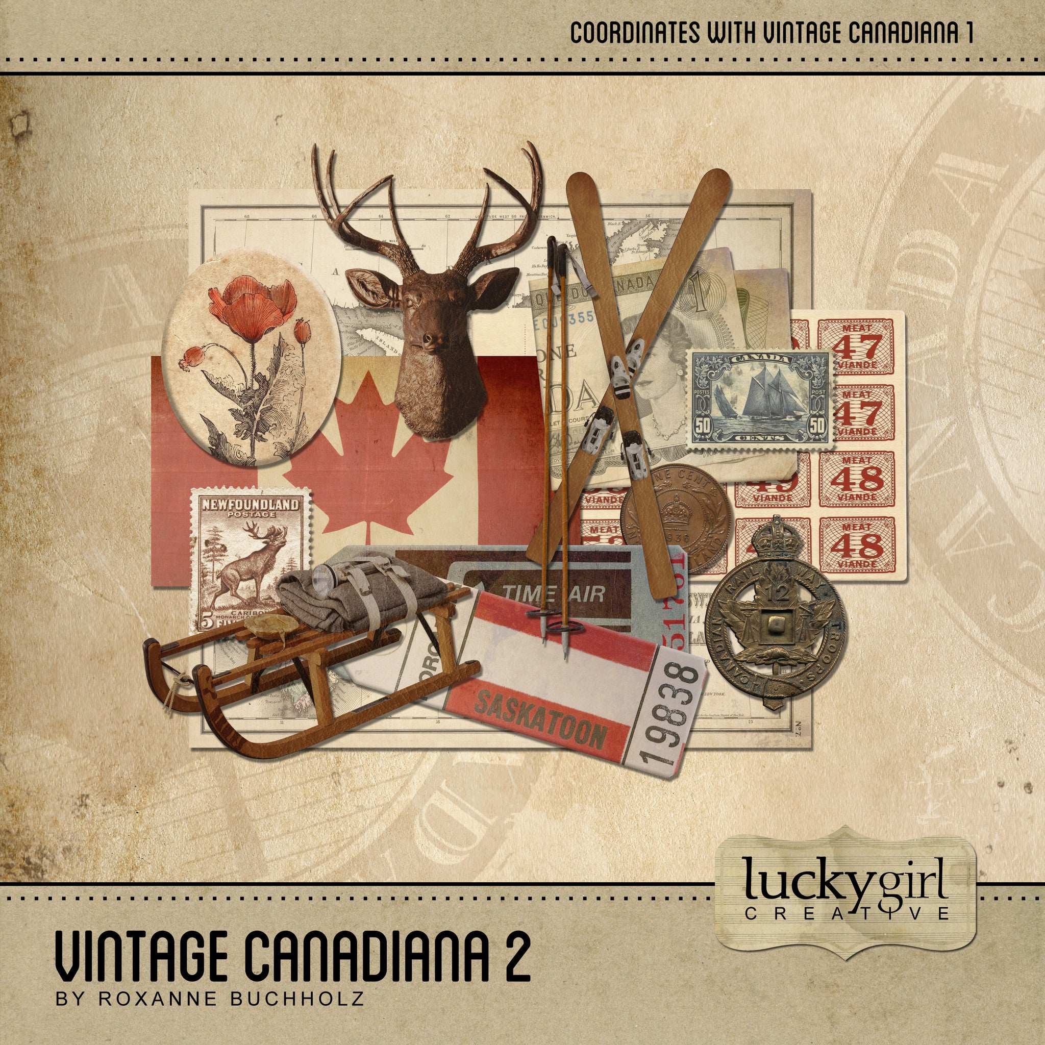 Also in the family history arena, we are proud to bring you a second, specifically Canadian art offering, Vintage Canadiana 2 Digital Scrapbook Kit. This wonderfully researched and executed digital art collection is full of WWII-era memorabilia and other era-related images to help you illustrate your Canadian family histories and genealogy research. This collection is perfect for family keepsake albums, tributes to military veterans, and those that value Canada.