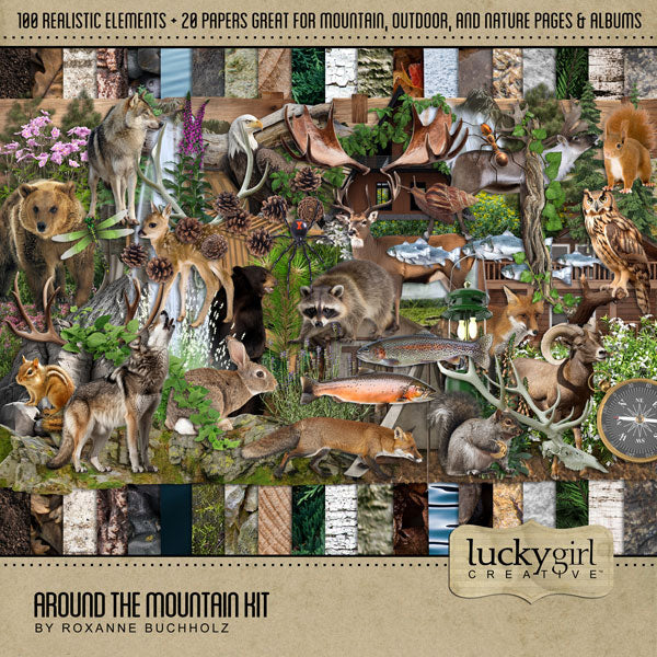 Nature & Outdoors digital scrapbook kits by Lucky Girl Creative offer a wide variety of embellishments and digital paper. Whether you are looking to document a camping vacation, a desert hike, or traveling, you'll be a happy camper.