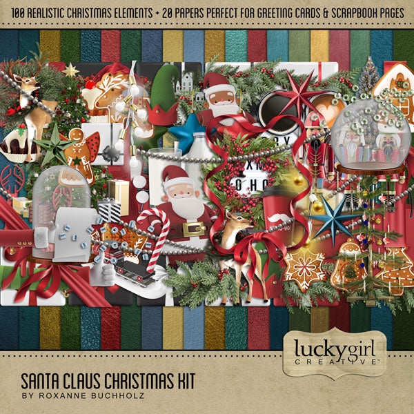 Christmas digital scrapbook kits by Lucky Girl Creative offer a wide variety of seasonal embellishments and digital paper. Whether you are looking for vintage, traditional, or modern Christmas digital art kits, we’ve got the kit for you.