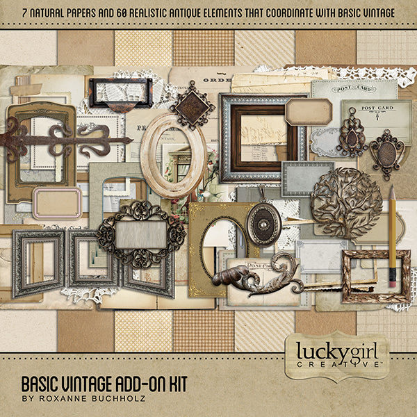 Vintage digital scrapbook kits by Lucky Girl Creative are inspired by family history and genealogy. These antique collections feature realistic scrapbook embellishments and digital papers to help you tell your story. 
