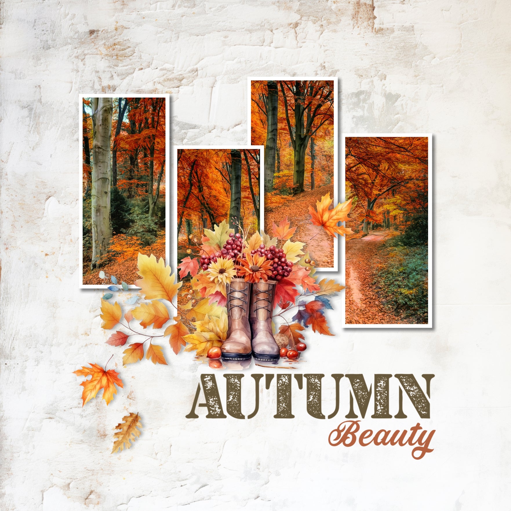 Autumn Watercolor Elements Digital Scrapbook Kit