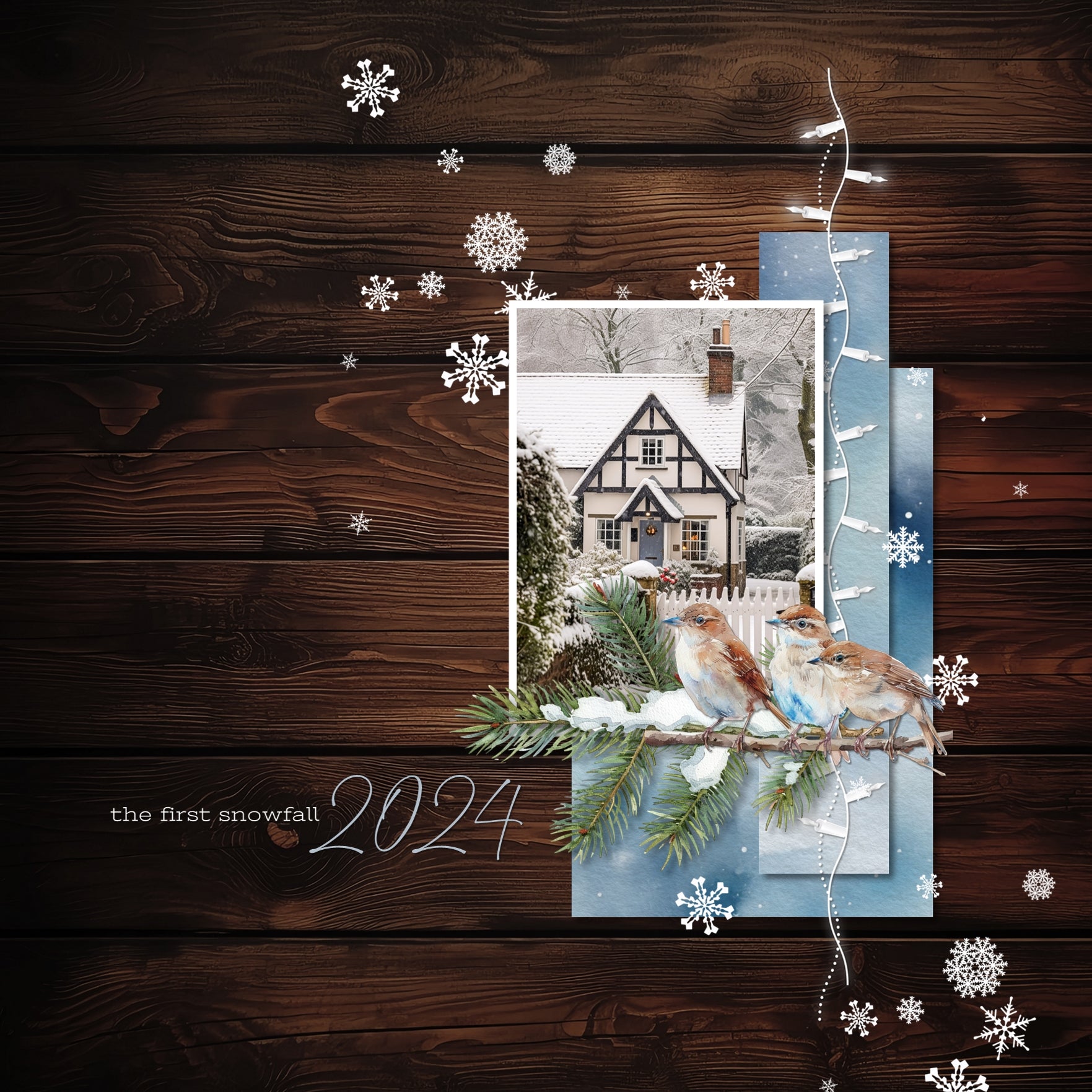 Accent your Christmas greeting cards and traditional seasonal pages with these brown wood grain papers by Lucky Girl Creative Digital Art for Digital Scrapbooking. Great for Christmas, winter, New Year, seasonal farmhouse and barn weddings, camping, fall, autumn, Thanksgiving, and other special occasions. This kit is included in the Holiday Wood &amp; Lights Papers Bundle.