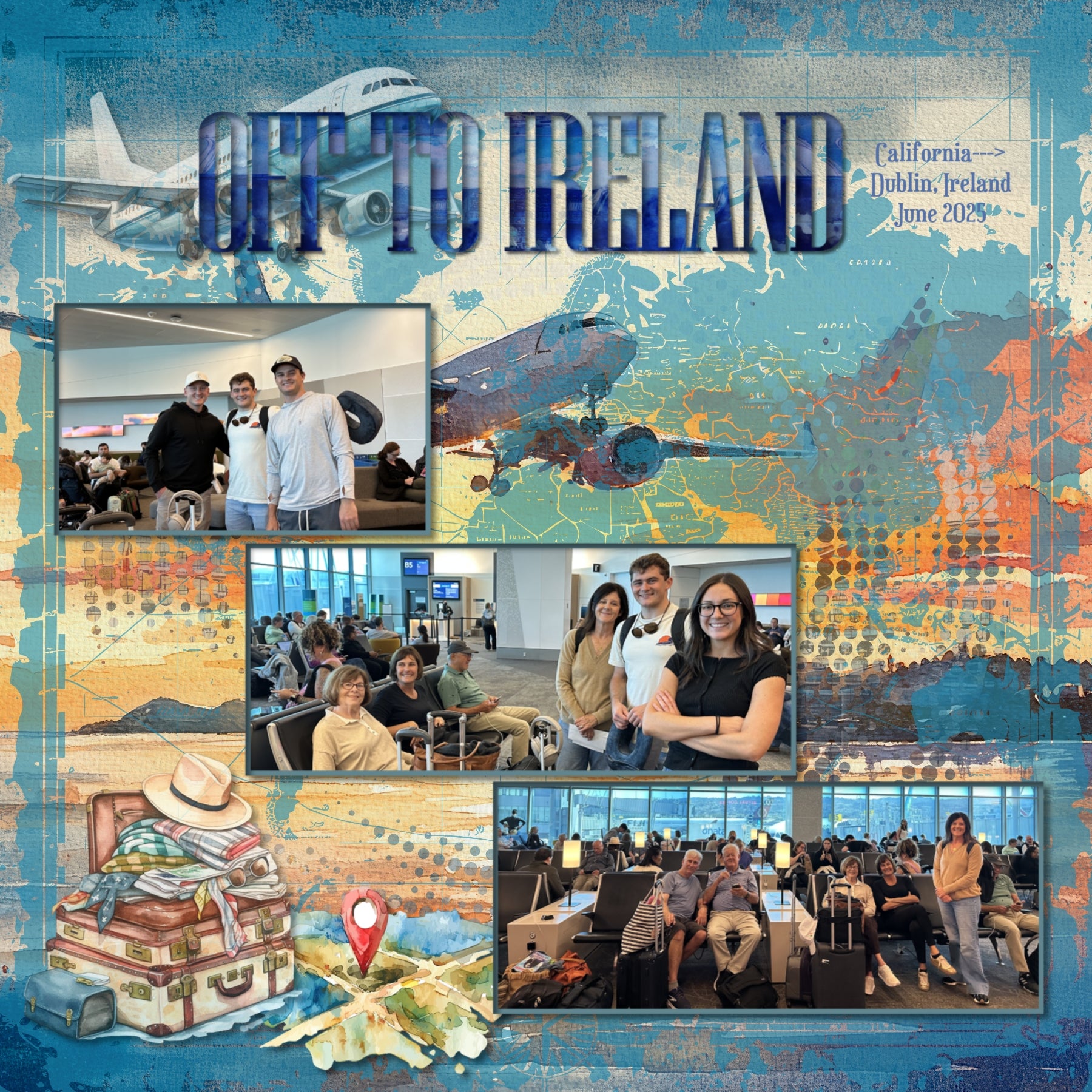 Planes, trains, and automobiles! Add beautiful watercolor transportation themed embellishments and background papers by Lucky Girl Creative digital art to all your travel digital scrapbooking pages! Embellishments include airport, tower, airplane, plane, aircraft, prop plane, commercial airliner, passenger plane, cat, dog, map, car, automobile, taxi, sports car, London taxi, beach bag, cruise ship, cruise liner, ferry, boat, sailboat, brick, bridge, castle, bells, church, skyscraper, bus, tour bus