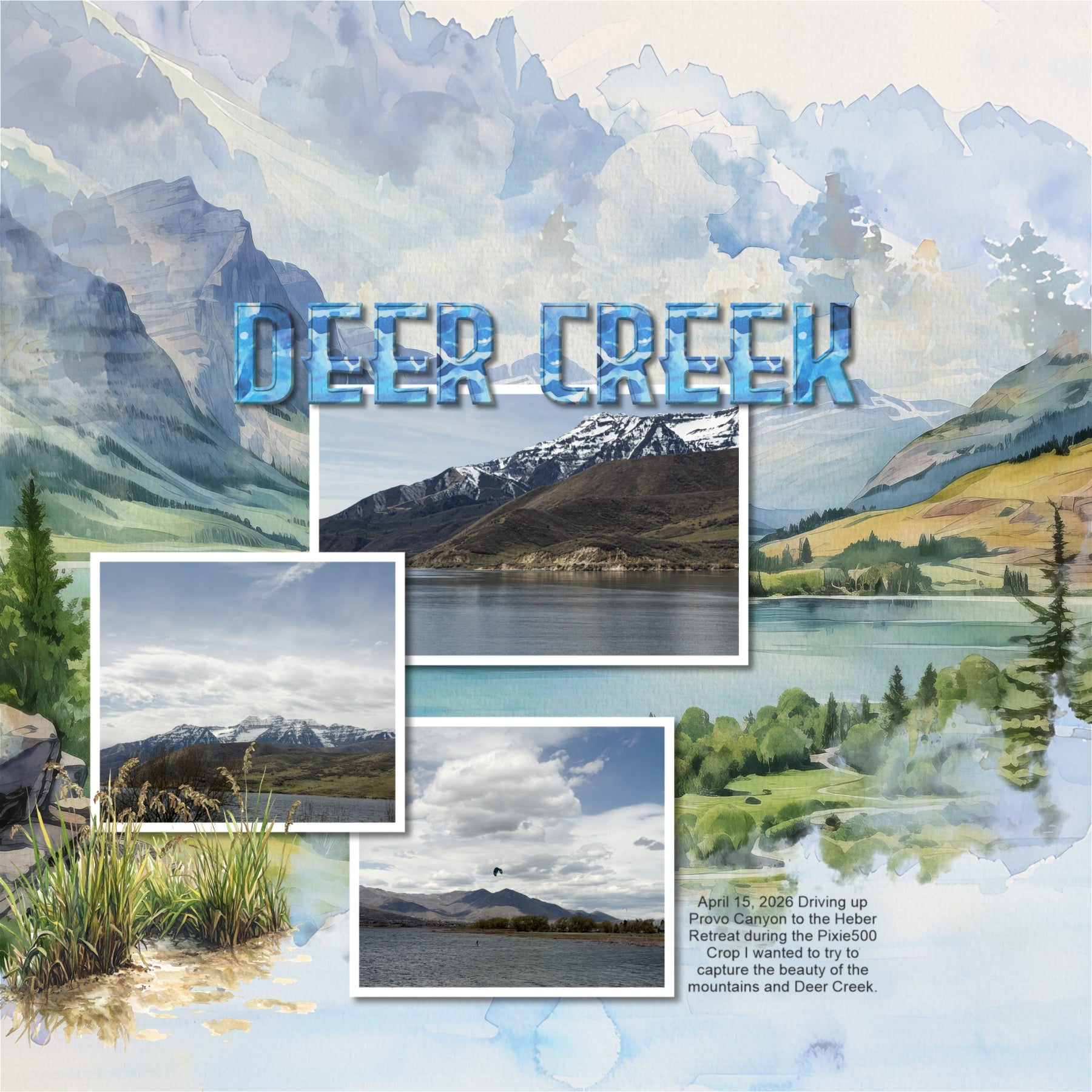 Water Watercolor Alpha Digital Scrapbook Kit