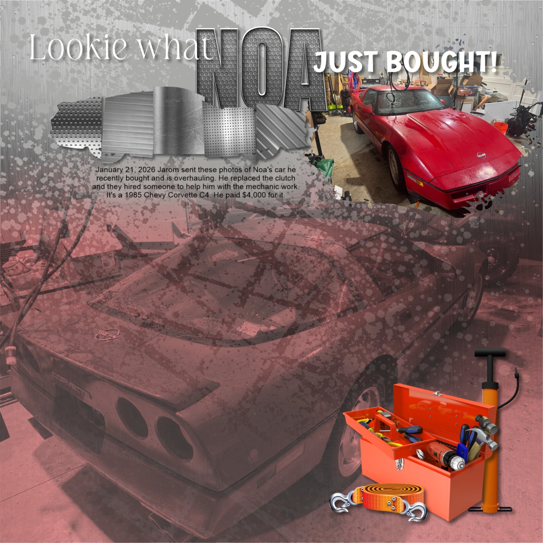 These realistic embellishments, industrial papers, overlays, and alpha sets by Lucky Girl Creative digital art are the perfect addition to any of your garage, handyman, and racing digital scrapbooking pages. Embellishments include alternator, amp meter, badge, shield, battery, tiedown, strap, cable, car cover, frame, jack, car keys, lift, caulking gun, chain link, chainsaw, circular blade, compressor, concrete blocks, hard hat, creeper, drum set, electric motor, engine, extension cord, fan