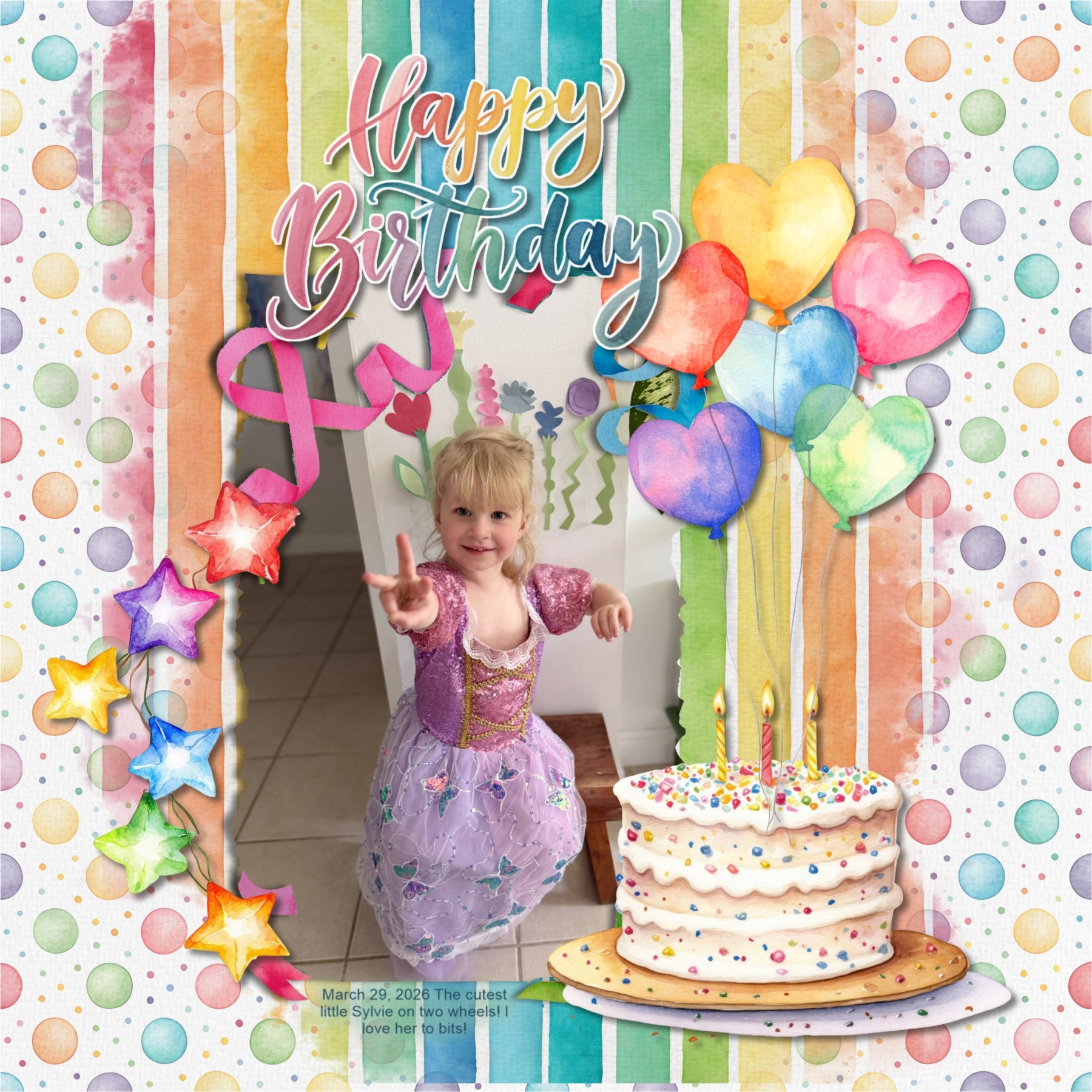 Celebrate the children in your life with these bright and playful watercolor embellishments, papers, word art, and clusters by Lucky Girl Creative digital art for digital scrapbooking. Great for birthday, boys, girls, celebrations, and carnival activities. Embellishments include balloon, monkey, frog, dog, giraffe, rabbit, bear, balloon arch, jumpy house, bounce house, banner, bunting, candle, goodie bag, carousel, car, clown, stars, confetti, cupcake, drink, soda, birthday cake, cake, candy, donut