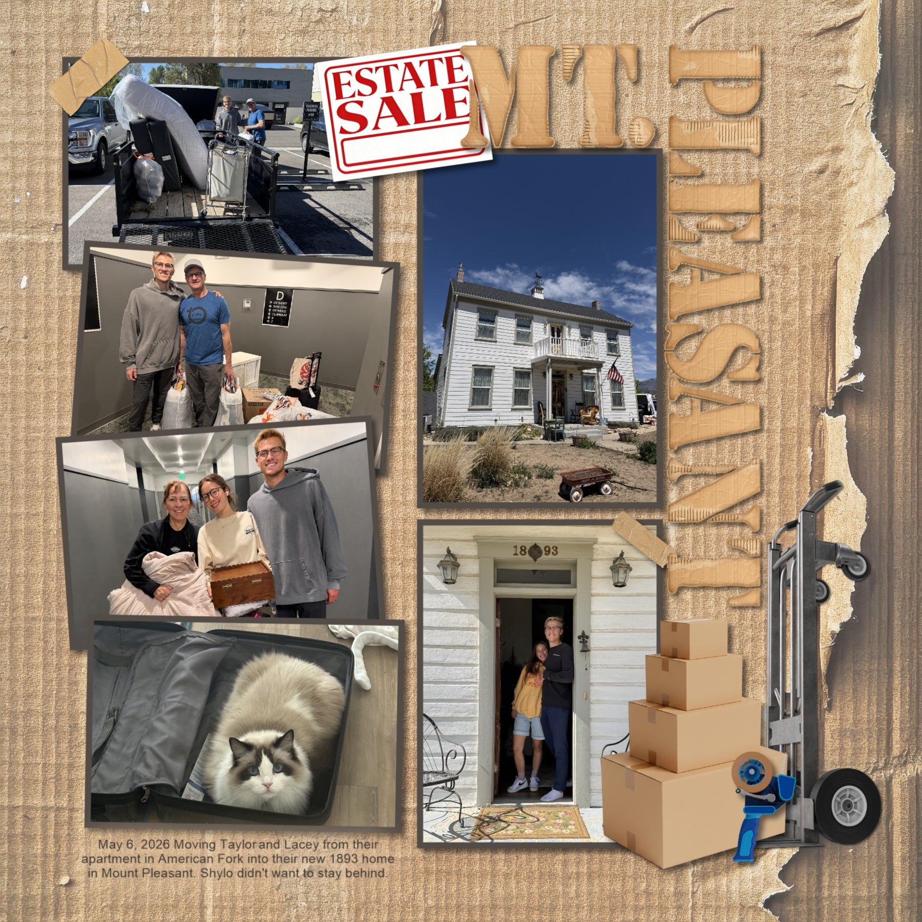 Your home has sold! Now it's time to pack and move! Get started documenting your journey with these realistic embellishments, papers, clusters, word art, and alpha set by Lucky Girl Creative digital art. Great for real estate agents, realtors, and home buyers and sellers! Embellishments include cat in box, dog in bed, damaged box, crushed packaging, bubble wrap, roll, calendar, box, cardboard, moving box, packing box, fragile, moving day, clipboard, crate, picket fence, welcome mat, door mat, gloves