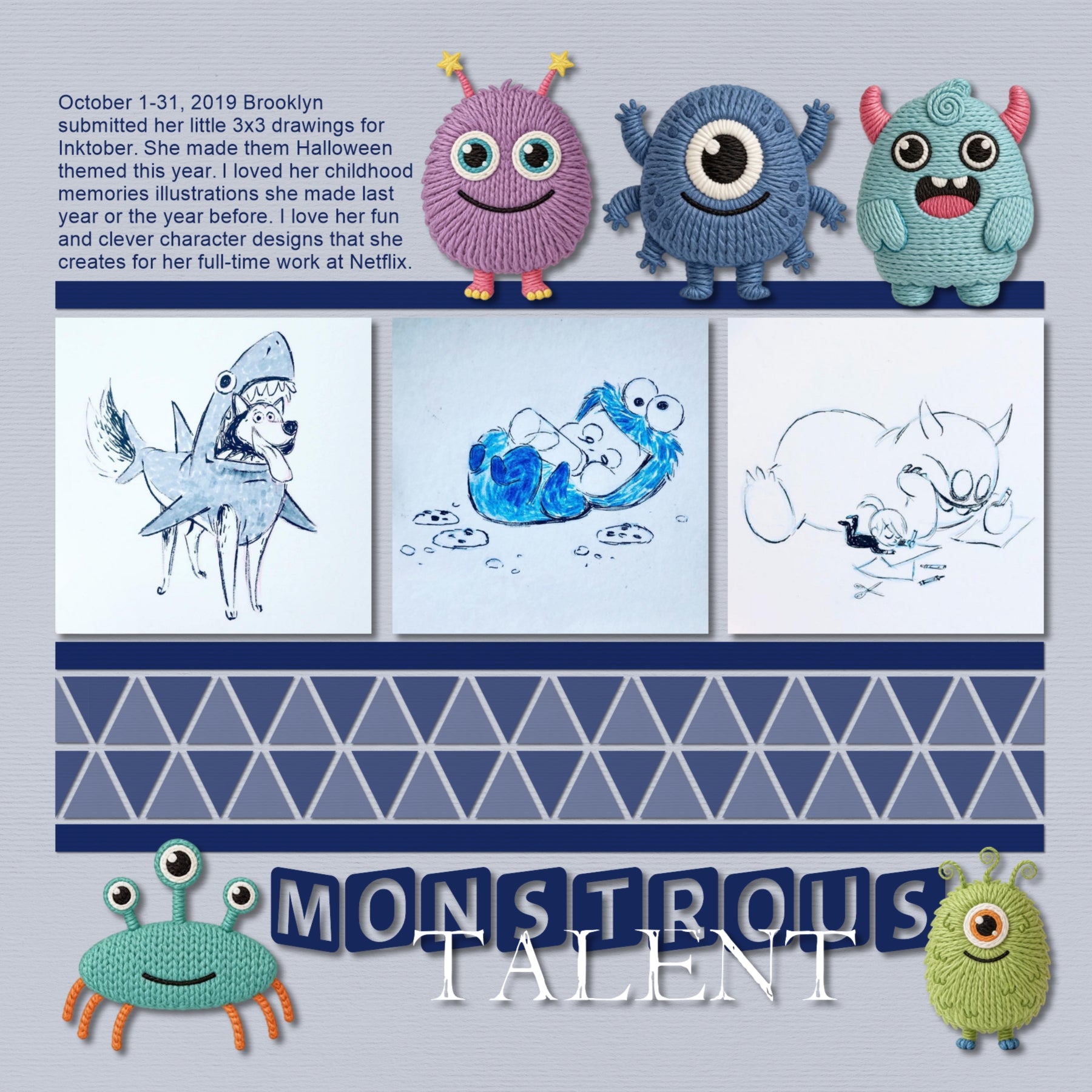 Bursting with cozy knitted textures and adorable monster personalities, this delightful collection by Crafty Clover digital art proves that even little monsters can have big hearts! Inspired by lovable yarn-crafted toys, these quirky creatures bring together soft, snuggly appeal and playful monster magic for a collection that's simply too cute to be scary. Perfect for children's scrapbook pages, playful birthday celebrations, Halloween memories, and monster-themed projects, this charming kit