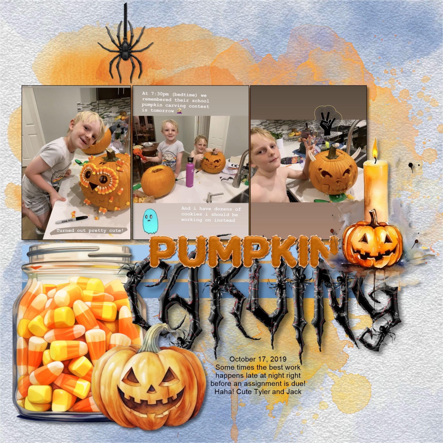 This creepy-crawly alphabet by Lucky Girl Creative digital art is perfect for adding a delightfully spooky touch to your Halloween digital scrapbooking pages. Whether you're spinning up eerie titles, creating wickedly wonderful word art, or adding a little arachnid-inspired charm to your scrapbook pages, this spider-themed alpha set is sure to make your creativity crawl to life! Perfect for Halloween scrapbook layouts, haunted house adventures, trick-or-treat memories, and spooky party invitations