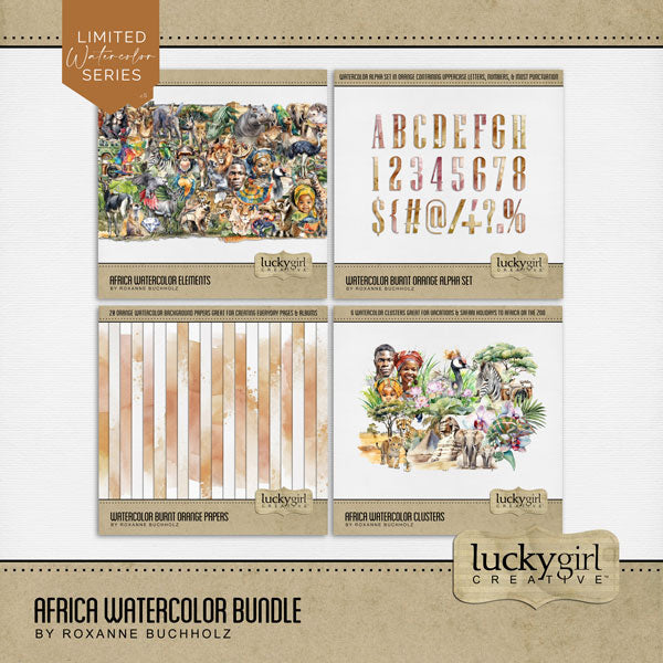 Africa Watercolor Digital Scrapbook Bundle