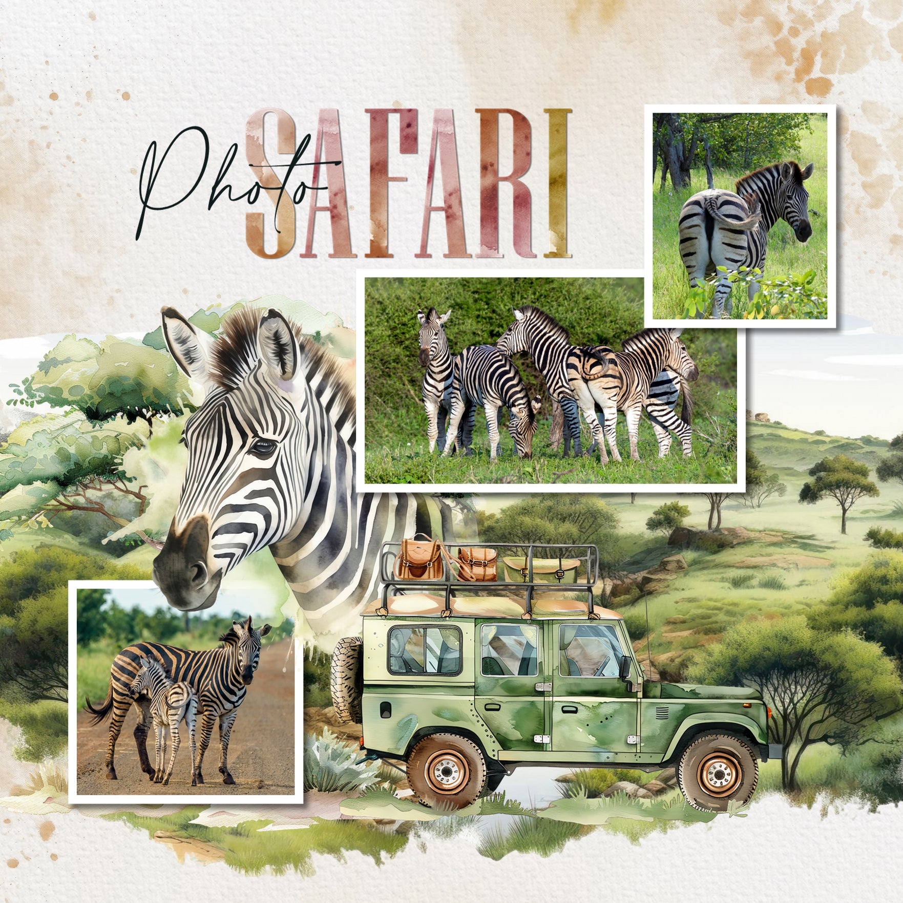 Africa Watercolor Digital Scrapbook Bundle