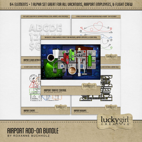 If you are taking to the air for a holiday, then get scrapping with this fun airport, aviation, airplane, and flight themed digital art bundle by Lucky Girl Creative. Whether it is a business trip or for vacation, if you going through an airport and into the sky on your way to your destination, this travel kit is for you. Great for those in the airline industry, flight attendants, airport traffic control, engineers, airport staff, and airplane hobbyists, too! 