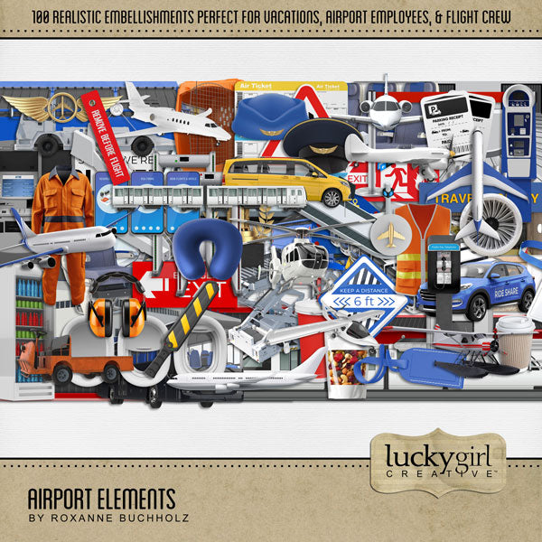 If you are taking to the air for a holiday, then get scrapping with this fun airport, aviation, airplane, and flight themed digital art kit by Lucky Girl Creative. Whether it is a business trip or for vacation, if you going through an airport and into the sky on your way to your destination, this travel kit is for you. Great for those in the airline industry, flight attendants, airport staff, and airplane hobbyists, too!