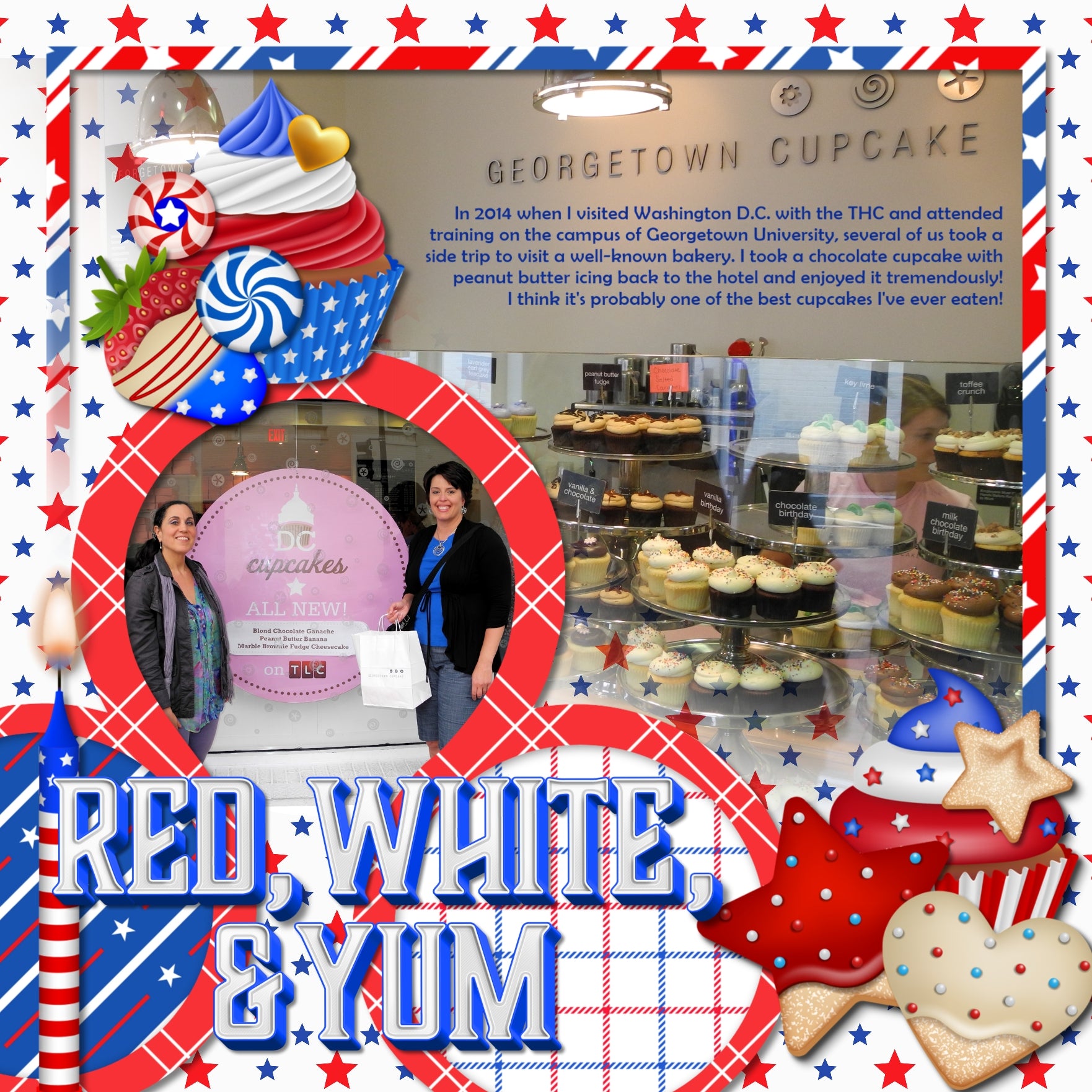 Add these sweet embellishments, bold patterned papers, clusters, and alpha sets by Lucky Girl Creative digital art to all your holiday digital scrapbooking pages! In hues of red, white, and blue, these sweet embellishments add so much fun to all your Independence Day projects including greeting cards and holiday decor. Great for vacations and holiday travel to America, too! Embellishments include candy box, cake pop, candy, candle, hard candy, chocolate, candy cane, caramel, maple, chocolate, beaver