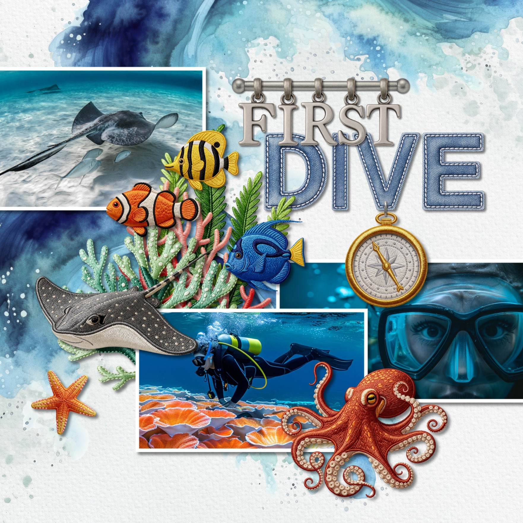 Dive into a sea of creativity with these adorable aquarium embroidered patches by Crafty Clover digital art that will help your digital scrapbooking pages make a big splash! Explore a colorful underwater world with the Aquarium Patches Kit, featuring adorable ocean-inspired elements designed to look like beautifully embroidered patches! From playful tropical fish and graceful seahorses to curious sea turtles, jellyfish, whales, coral, and exhibit decor.