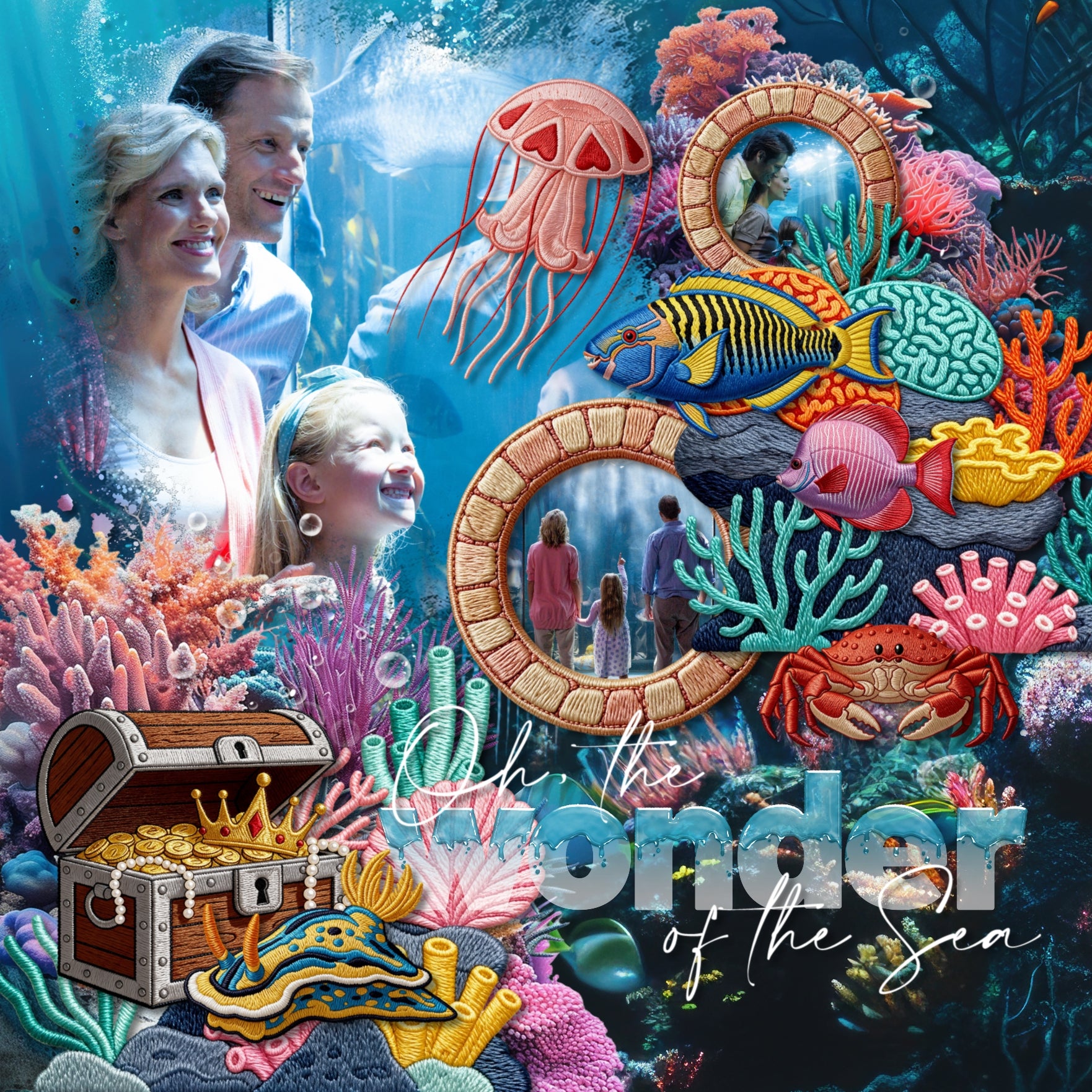 Dive into a sea of creativity with these adorable aquarium embroidered patches by Crafty Clover digital art that will help your digital scrapbooking pages make a big splash! Explore a colorful underwater world with the Aquarium Patches Kit, featuring adorable ocean-inspired elements designed to look like beautifully embroidered patches! From playful tropical fish and graceful seahorses to curious sea turtles, jellyfish, whales, coral, and exhibit decor.