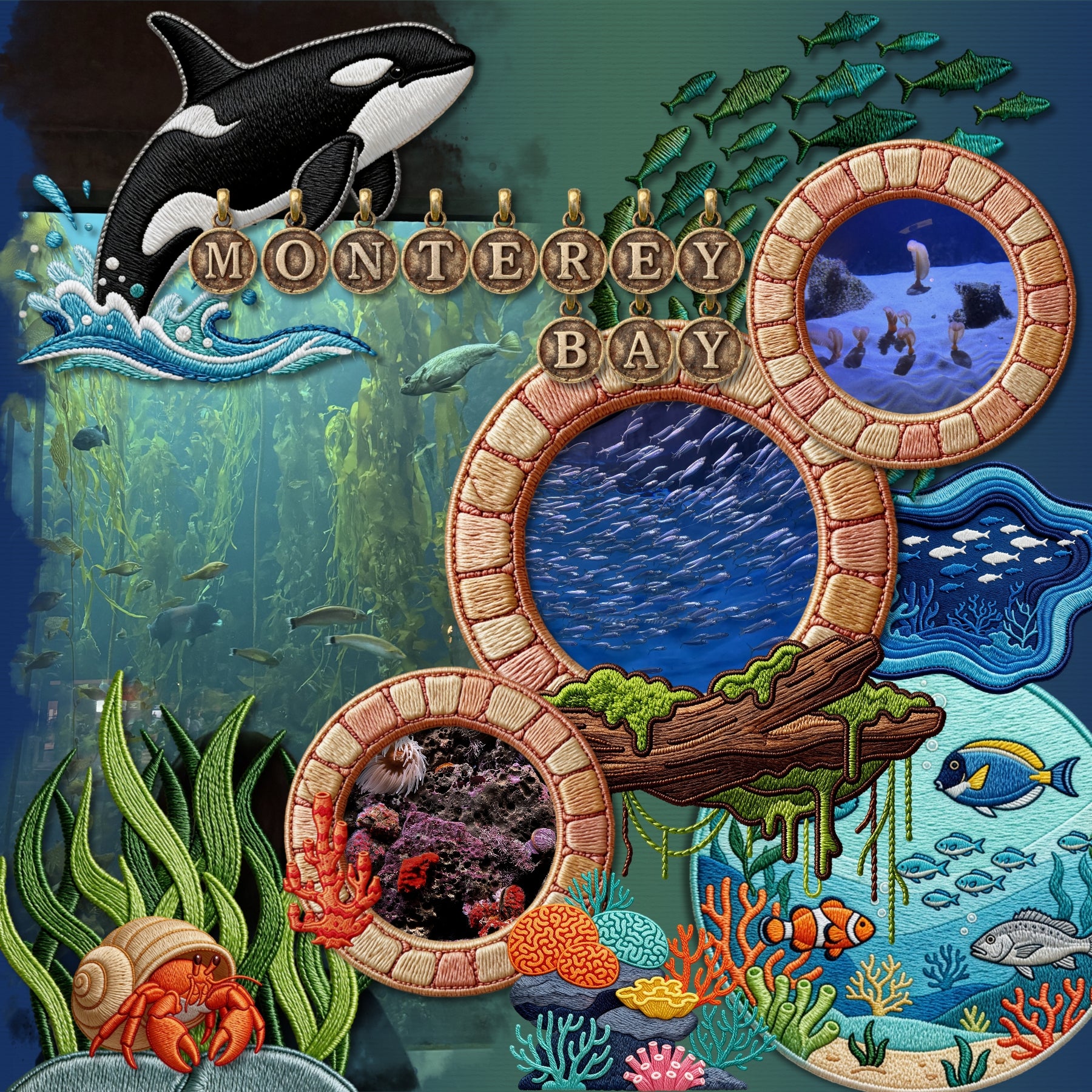 Dive into a sea of creativity with these adorable aquarium embroidered patches by Crafty Clover digital art that will help your digital scrapbooking pages make a big splash! Explore a colorful underwater world with the Aquarium Patches Kit, featuring adorable ocean-inspired elements designed to look like beautifully embroidered patches! From playful tropical fish and graceful seahorses to curious sea turtles, jellyfish, whales, coral, and exhibit decor.
