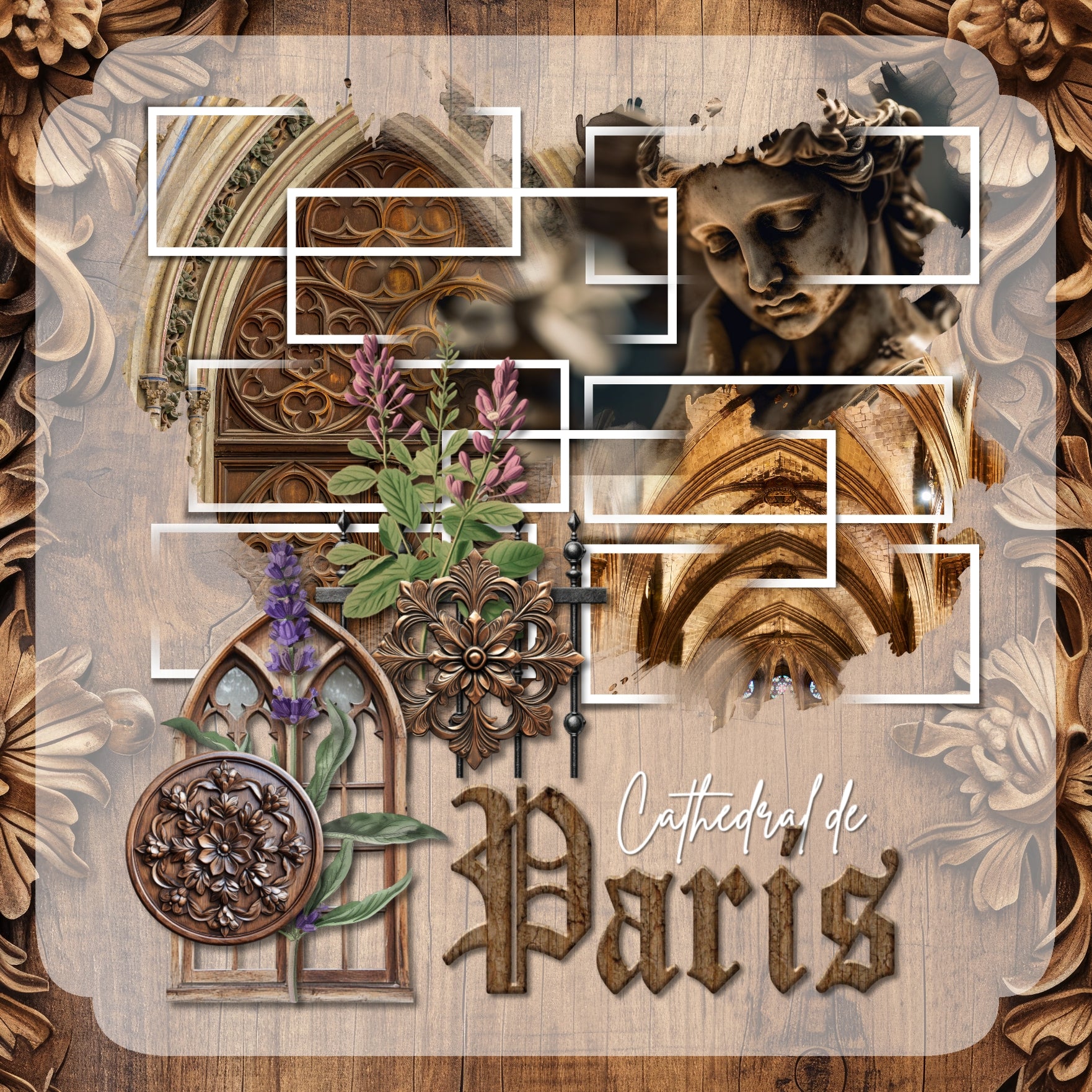 Get ready to travel across Europe with these realistic wood ornaments, windows, fences, papers, and alpha set by Lucky Girl Creative digital art for digital scrapbooking. Great for adding special touches to your vacation and holiday pages as well as other historic sites throughout the world plus family history and historic genealogy pages, too.