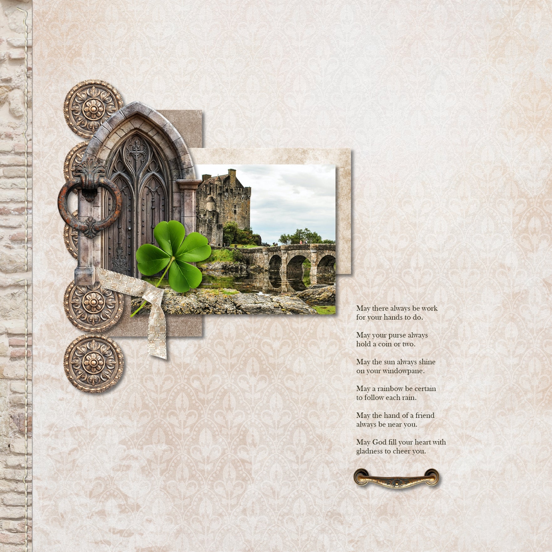 Get ready to travel across Europe with these realistic, vintage embellishments and alpha set by Lucky Girl Creative digital art for digital scrapbooking. Great for adding special touches to your vacation and holiday pages as well as other historic sites throughout the world plus family history and historic genealogy pages, too. Embellishments include metal ornaments, doors, door hardware, and more!