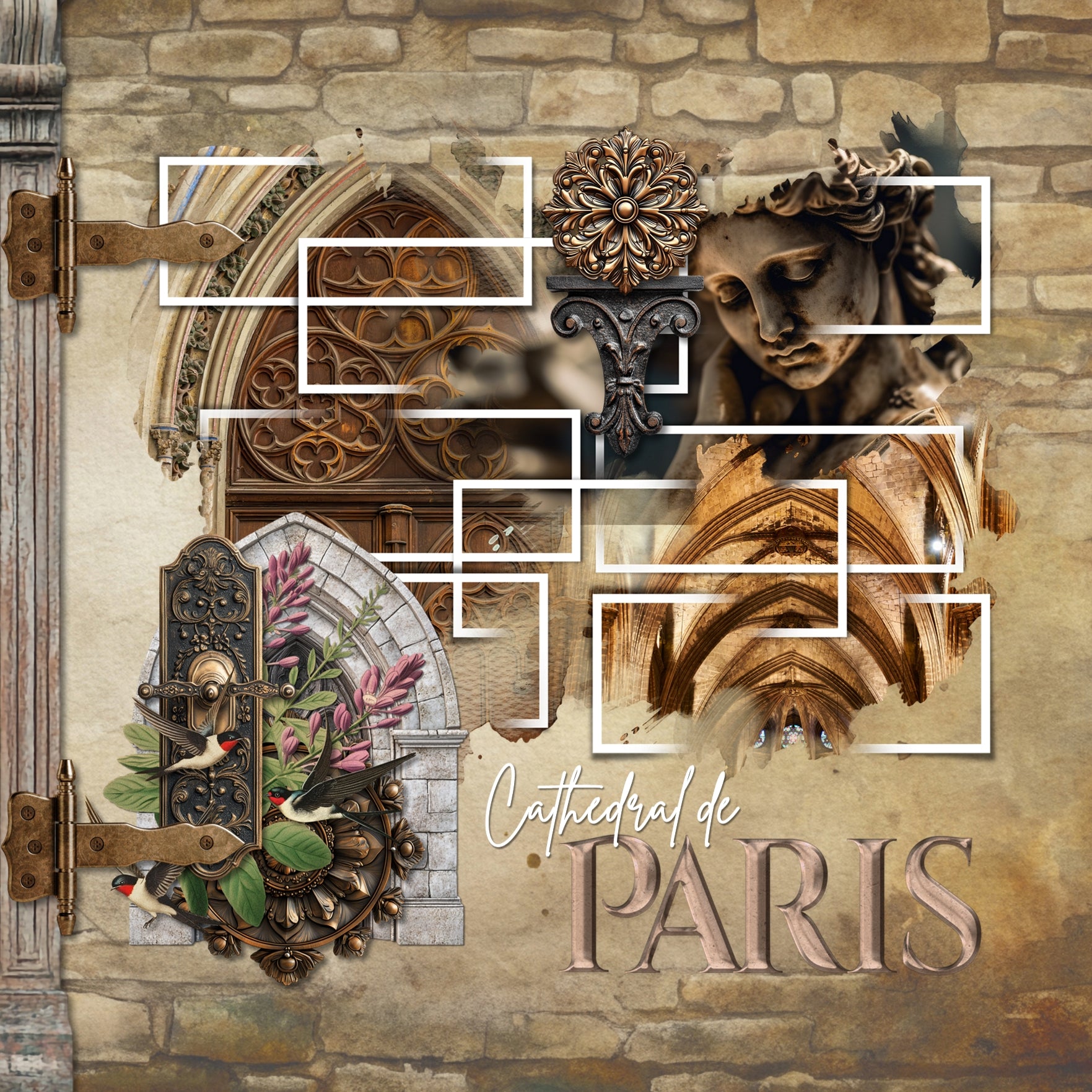 Get ready to travel across Europe with these realistic, vintage embellishments and alpha set by Lucky Girl Creative digital art for digital scrapbooking. Great for adding special touches to your vacation and holiday pages as well as other historic sites throughout the world plus family history and historic genealogy pages, too. Embellishments include metal ornaments, doors, door hardware, and more!