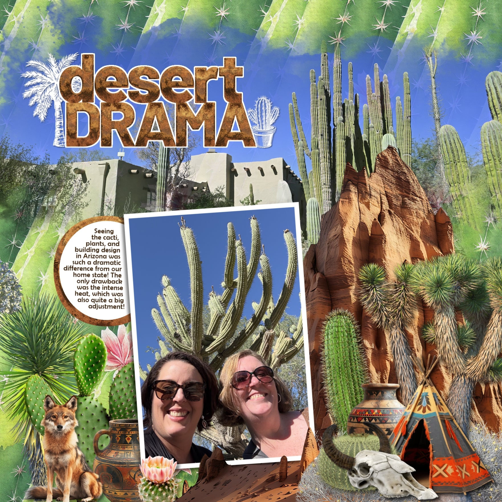 Celebrate Arizona with these beautiful realistic western embellishments, clusters, masked scenic overlays, engraved stamps, and red rock alpha set by Lucky Girl Creative digital art. Great for travel and vacations to Arizona, the Southwest, Texas, Mexico, parts of Utah, Phoenix, Tucson, Scottsdale, Sedona, Mesa, Flagstaff, Yuma, the desert, and more. Embellishments include all terrain vehicle, quad, Jeep, hawk, bird, hummingbird, quail, roadrunner, buzzard, vulture, coyote, donkey, burro.