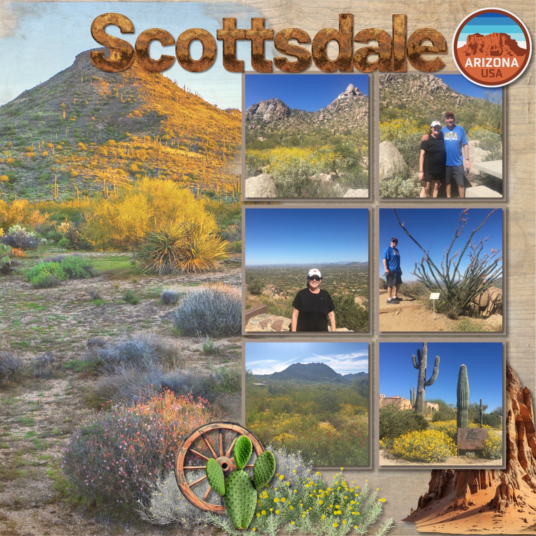 Celebrate Arizona with these beautiful realistic western embellishments, clusters, masked scenic overlays, engraved stamps, and red rock alpha set by Lucky Girl Creative digital art. Great for travel and vacations to Arizona, the Southwest, Texas, Mexico, parts of Utah, Phoenix, Tucson, Scottsdale, Sedona, Mesa, Flagstaff, Yuma, the desert, and more. Embellishments include all terrain vehicle, quad, Jeep, hawk, bird, hummingbird, quail, roadrunner, buzzard, vulture, coyote, donkey, burro.