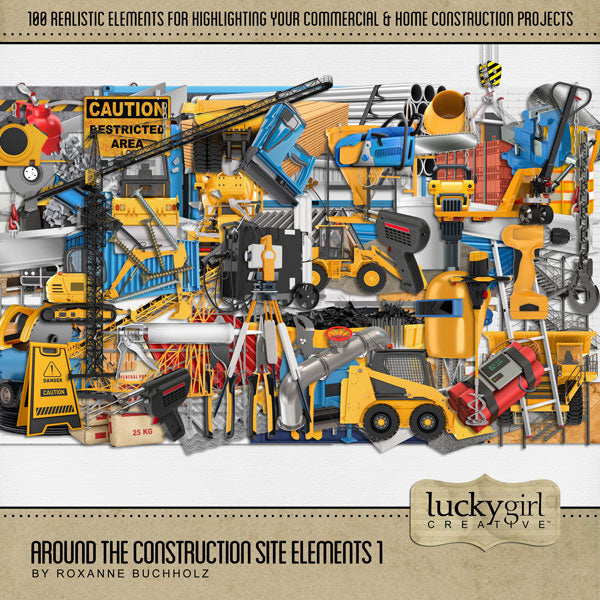 The Around the Construction Site Elements 1 Digital Art Kit by Lucky Girl Creative is great for documenting life around the construction zone, home renovation projects, contractors, architects, plumbers, carpenters, and tradesmen.