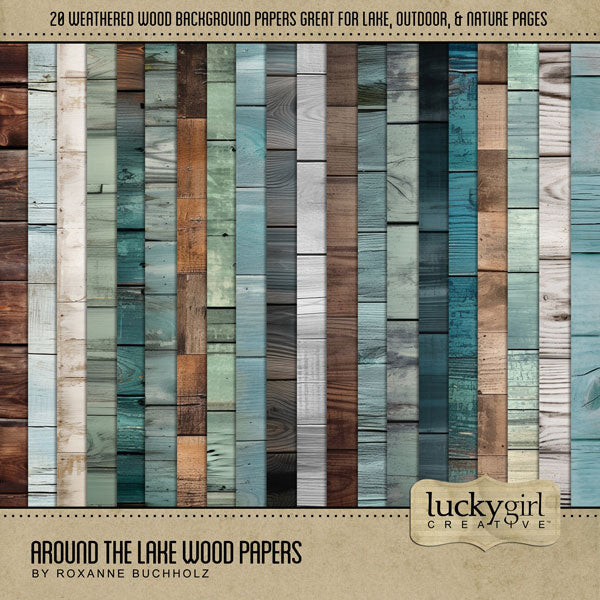 No matter what water sport you love or what lake you like to explore, these rustic wood papers by Lucky Girl Creative digital art will add a unique touch to all your digital scrapbooking page backgrounds. Great for everyday, too! The Around the Lake Wood Papers is included in the Around the Lake Mega Bundle.