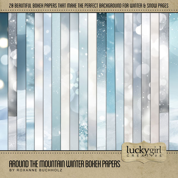 Showcase your family memories with this beautiful bokeh set of winter digital papers by Lucky Girl Creative. Perfect for outdoor adventures in nature and adding warmth to all your mountain, ski, and winter pages. Backgrounds include snow, snowflakes, trees, crystals, and ice.