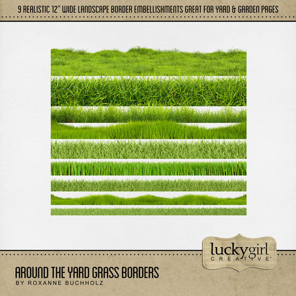 If you love playing in the backyard, mowing the lawn, or enjoying the outdoors and nature, then this digital scrapbooking borders kit by Lucky Girl Creative digital art is what you are looking for. Embellishments include different grass borders - short, long, manicured, and with weeds.