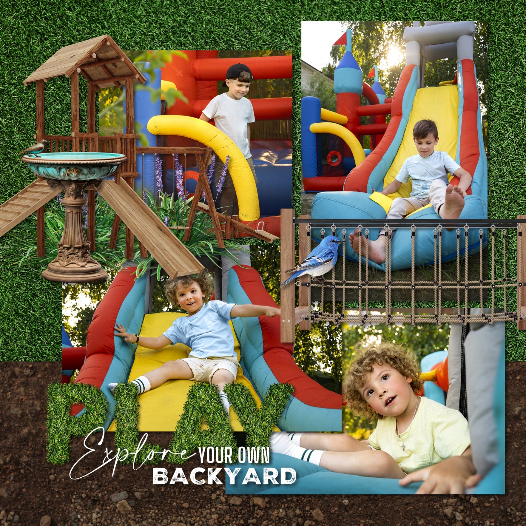 If you love playing in the backyard, mowing the lawn, landscaping, gardening, or enjoying the outdoors and nature, then this digital scrapbooking elements kit by Lucky Girl Creative digital art is what you are looking for. Embellishments include birds, hen, chicken, rooster, fox, groundhog, raccoon, squirrel, annual flowers, chicken coop, backyard, birdbath, bird house, brick, dirt, and more.