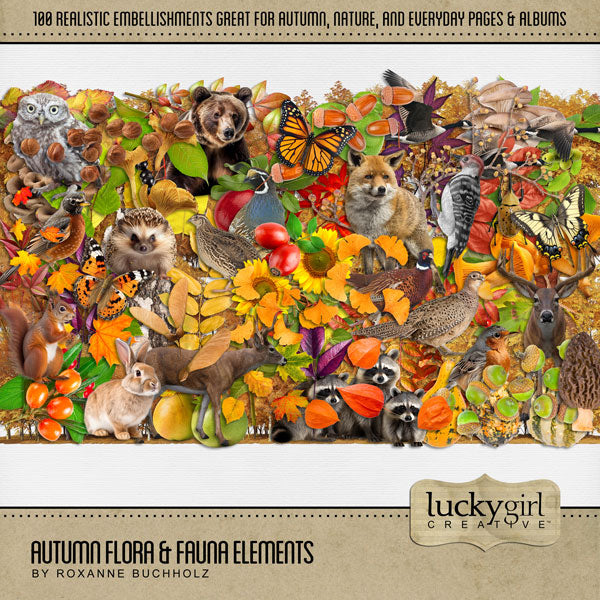 Fall is in the air and these autumn digital art essentials by Lucky Girl Creative will help you add those special touches to your projects all season long. In hues of green, yellow, orange, and brown, the realistic leaves, animals, and flora and fauna will inspire you to capture all your family moments this fall.