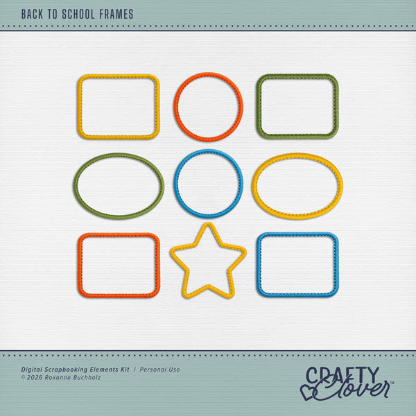 Designed for everyday use, these embroidered patch frames by Crafty Clover digital art in primary colors will add a touch of fun to all your school and everyday digital scrapbooking pages. This kit is NOT included in any bundle.