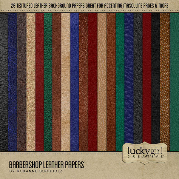 Document your man's latest haircut, shave, or beard trim with these realistic leather digital scrapbooking background papers by Lucky Girl Creative digital art. Great for salon, home, masculine pages, and so much more!