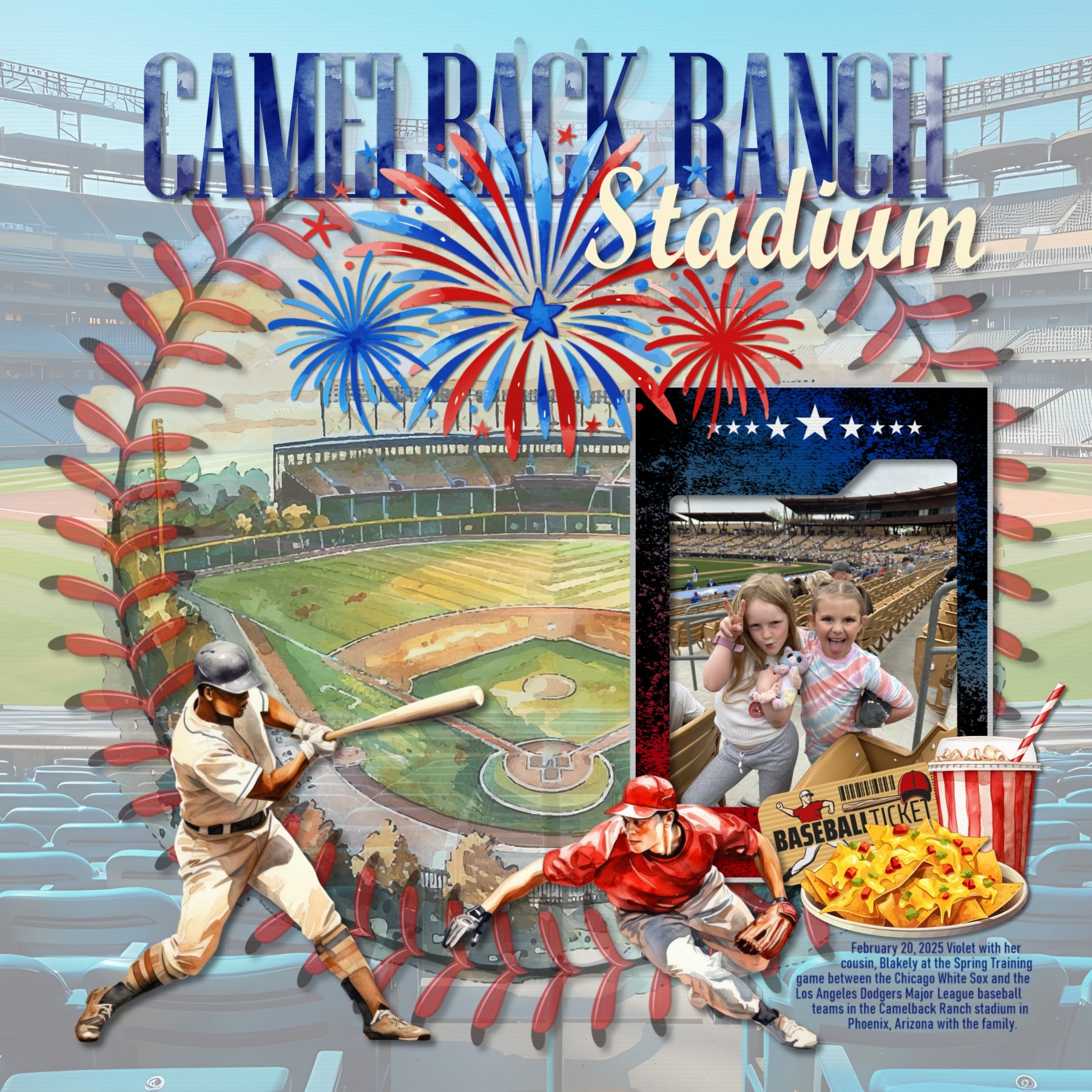 Play ball! Take me out to the ballgame with this fun, watercolor bundle filled with baseball embellishments, papers, photo masks, and baseball stitches by Lucky Girl Creative digital art for digital scrapbooking. Great for everything from little league to major league! Embellishments include American flag, banner, bunting, baseball, bench, collector case, chain link fence, blackboard, chalkboard, player, athlete, child, man, baseball cap, uniform, jersey, pants, sock, dirt, dust, drone, base, baseball