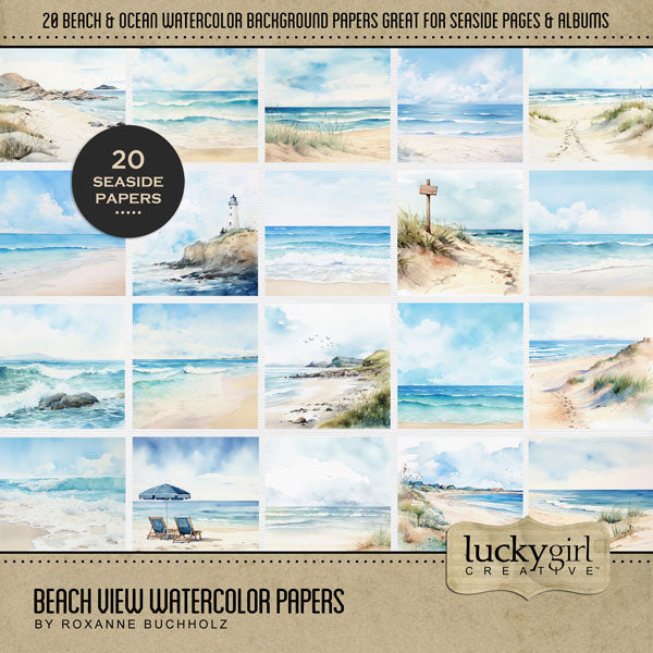 These beautiful watercolor beach papers by Lucky Girl Creative digital art are the perfect background for any summer, ocean, or tropical project. Perfect for pages to Florida, California, the Caribbean, Hawaii, and more. Backgrounds include oceanside, seaside, beach dunes, lighthouse, ocean, sea, waves, beach, seagrass, and more. This paper pack is NOT included in any bundle.