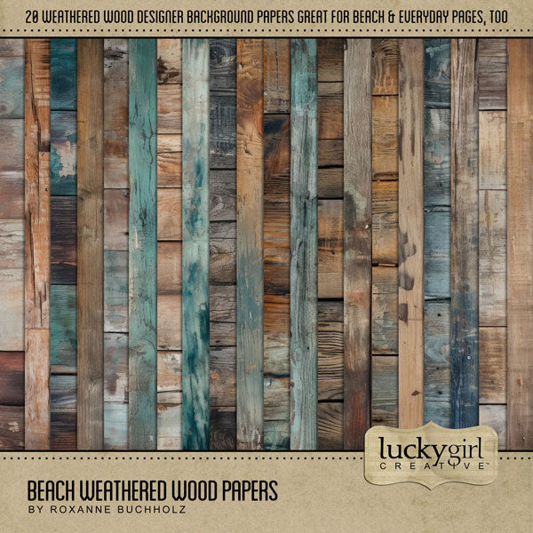 Summer beach days are here! Capture all your ocean and seaside memories with these beautiful weathered wood digital background papers by Lucky Girl Creative digital art for digital scrapbooking. Great for everyday, as well as nature and outdoor pages, too!