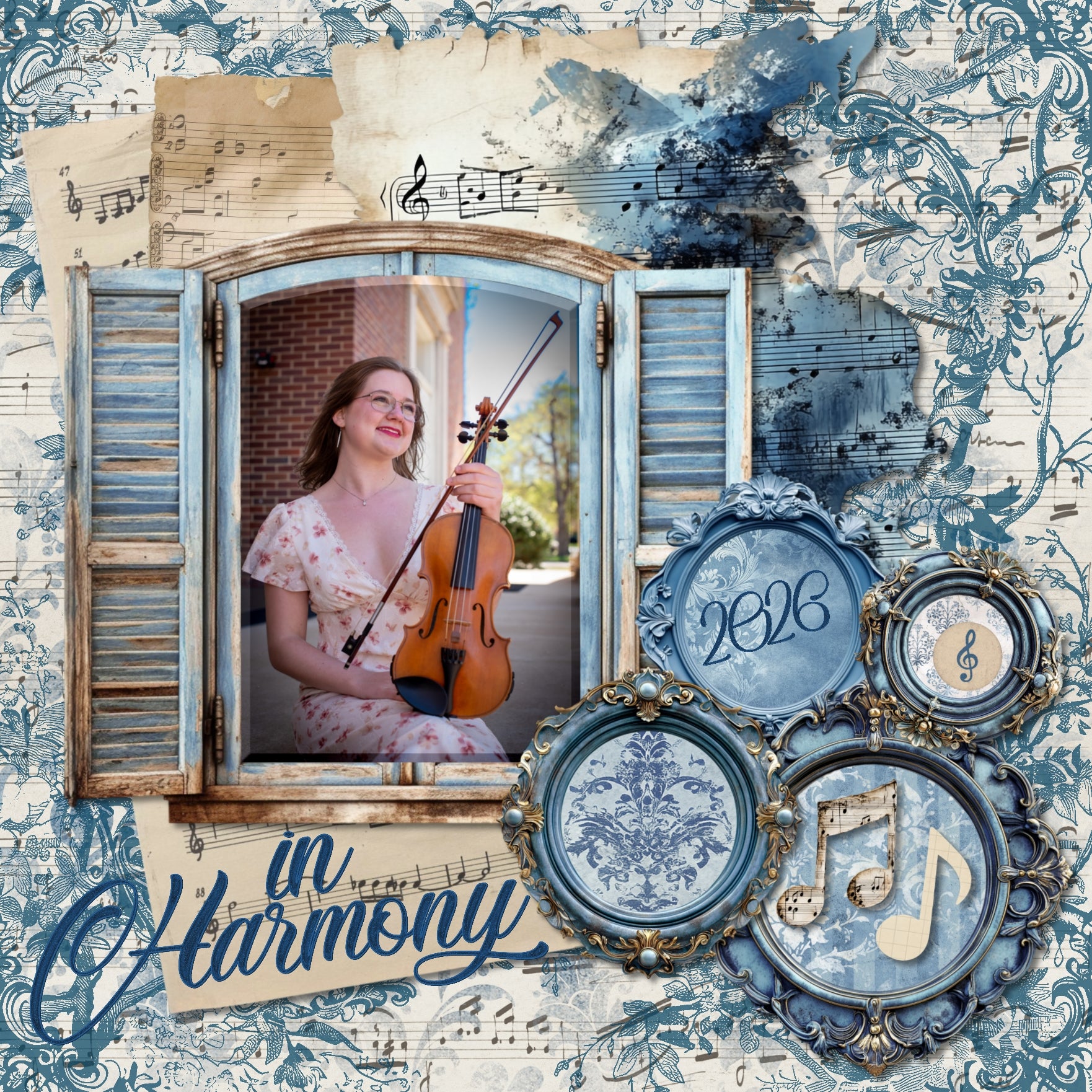 Music is in the air and this beautiful collection by Lucky Girl Creative digital art features vintage inspired papers, ephemera embellishments, decorative frames, and a script alpha set. Great for classic music lovers, musicians, and musical performances including recitals, concerts, band, theater, and anything music related.